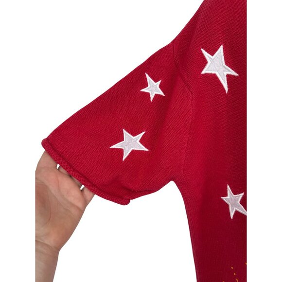 Quaker Factory Womens Short Sleeve Red Stars Stripes Embroidered Cardigan Sz 2X - Picture 3 of 8
